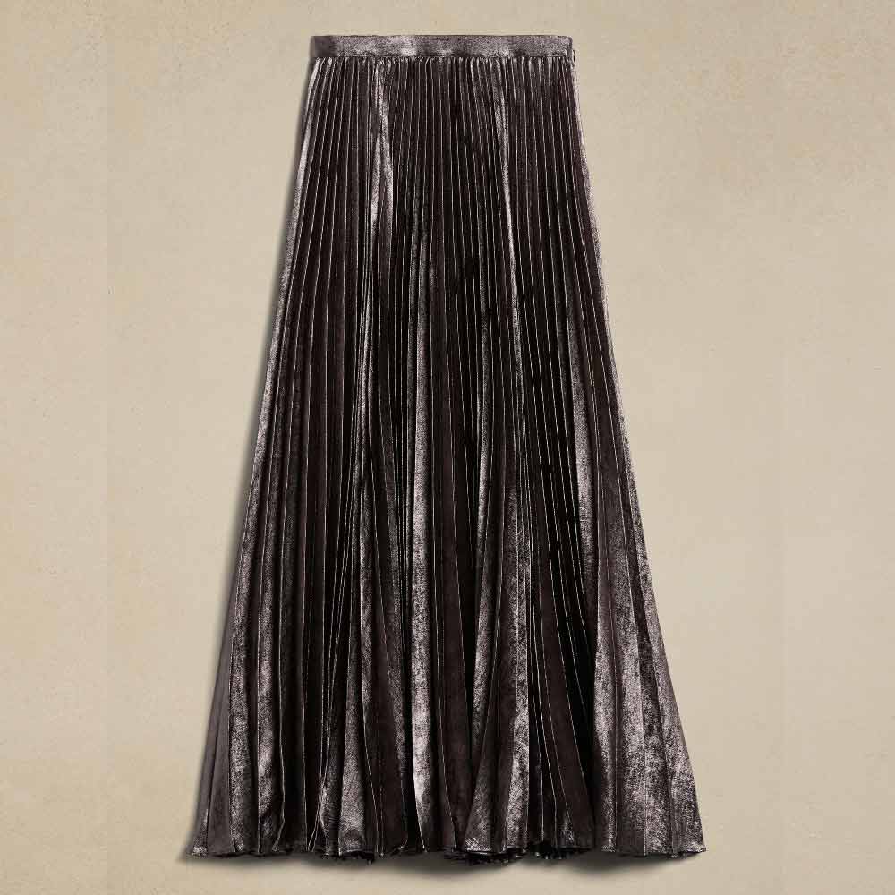 MALIA METALLIC PLEATED SKIRT Gunmetal Finds Clothing