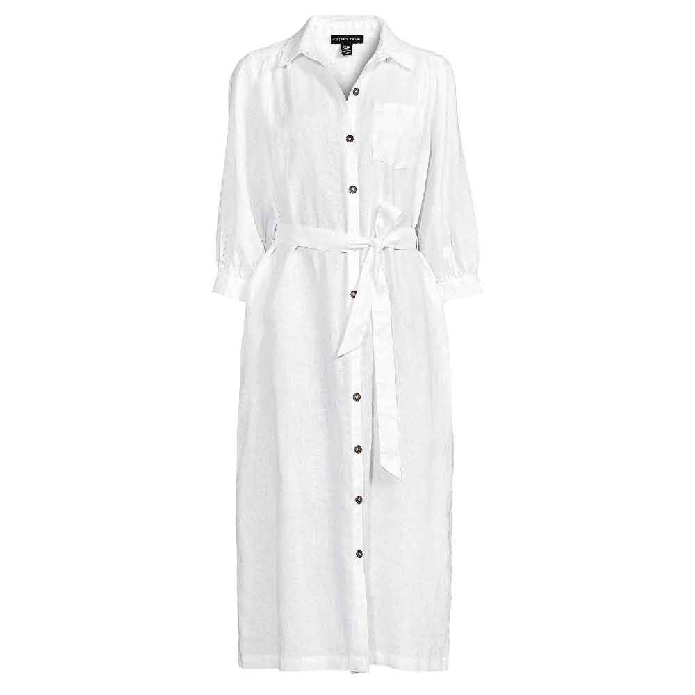 SAKS FIFTH AVENUE 100% Linen Belted Midi Shirtdress – Finds Clothing