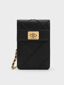Eleni Quilted Elongated Crossbody Bag – Black