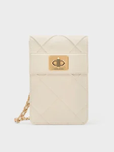 Eleni Quilted Elongated Crossbody Bag – Cream
