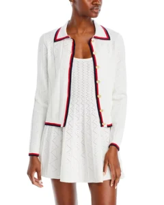 AQUA Collared Contrast Piping Cardigan