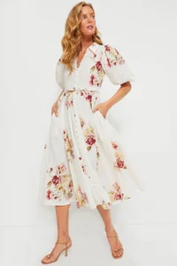 BYTIMO  Mini Rosette Linen Button Down Dress