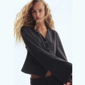 Rib-Knit Cardigan Dark gray melange