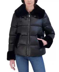 Laundry by Shelli Segal Women’s Shine Faux-Fur-Trim Puffer Coat