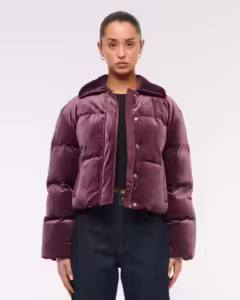 Cropped Velvet Puffer Coat