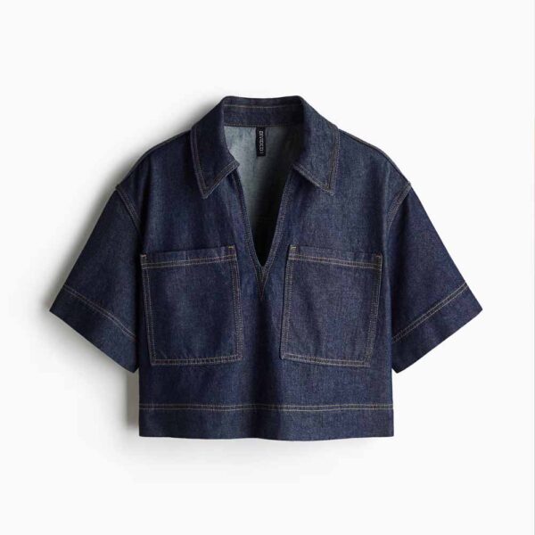 Cropped Denim Shirt Dark denim blue