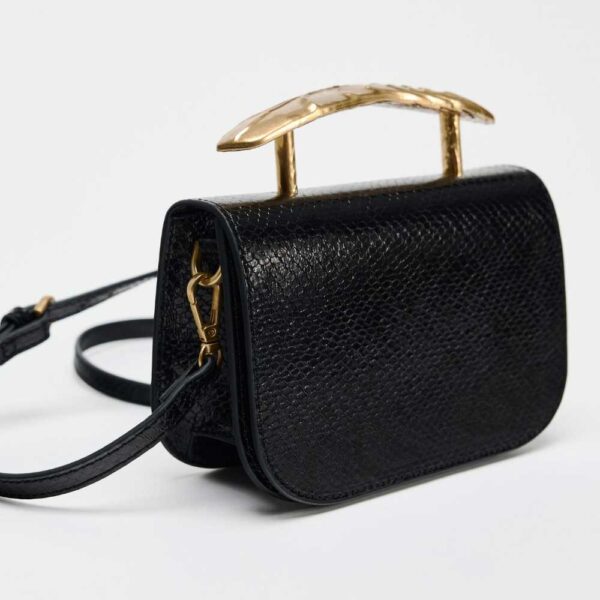 Black METAL HANDLE HANDBAG