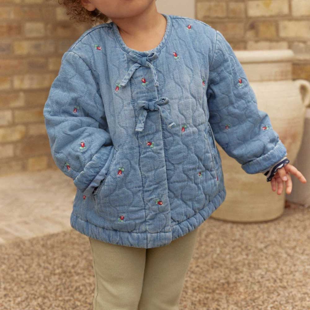 Blue Denim Quilt Rose Emb Jacket (3mths-7yrs)