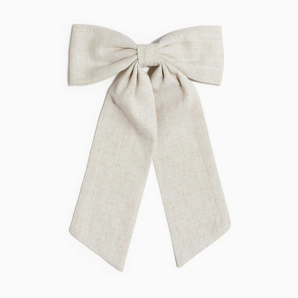 Linen-Blend Bow Hair Clip Light beige