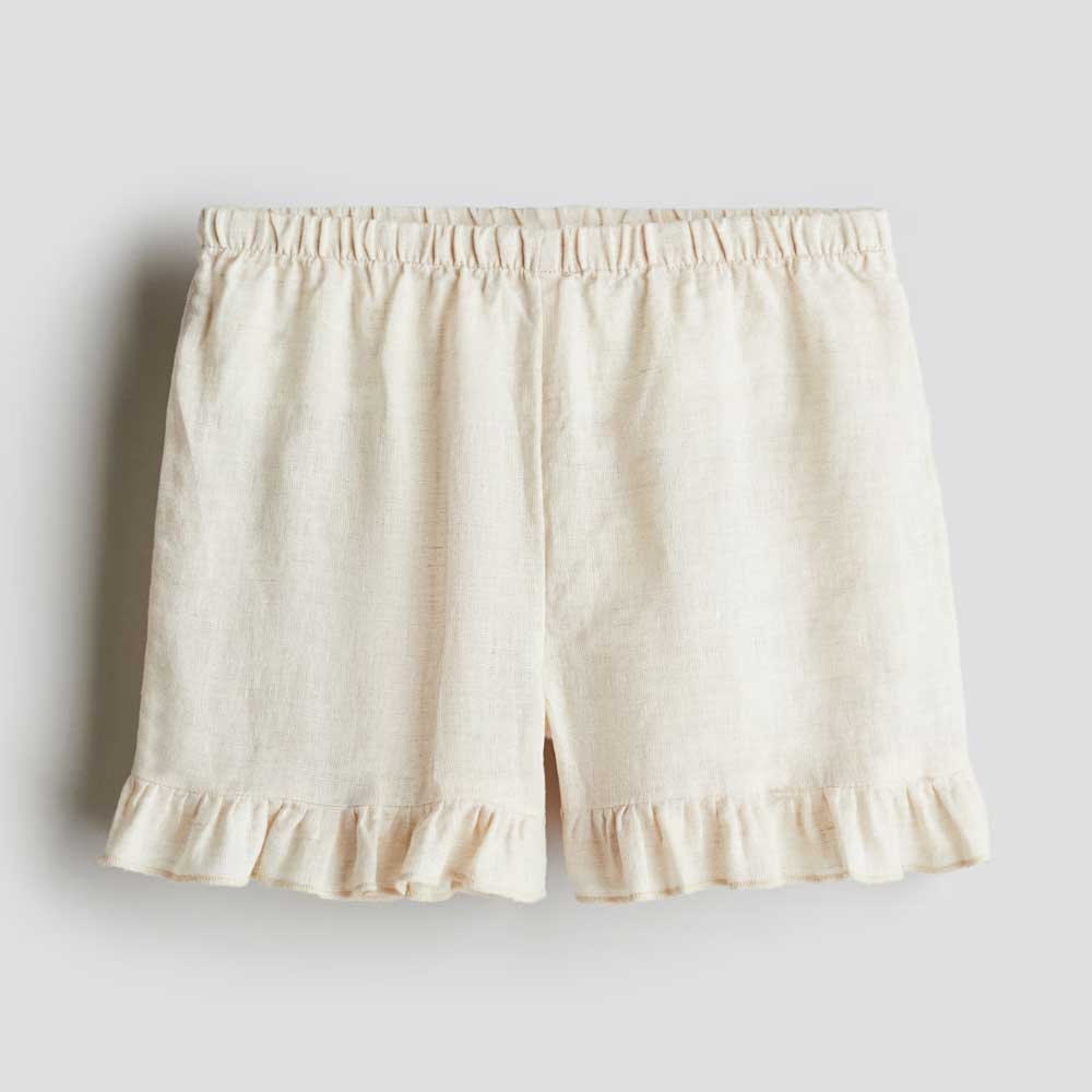 Ruffled Linen Shorts Light beige