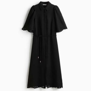 Shirt Dress with Eyelet Embroidery Black
