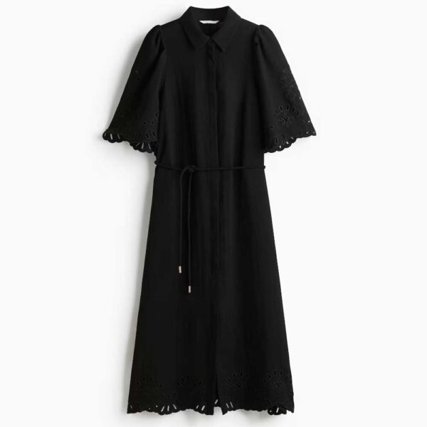 Shirt Dress with Eyelet Embroidery Black