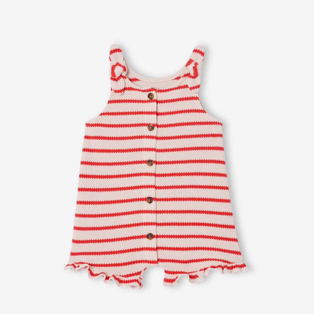 Vertbaudet Knitted-Effect Jersey Knit Playsuit for Babies - striped red