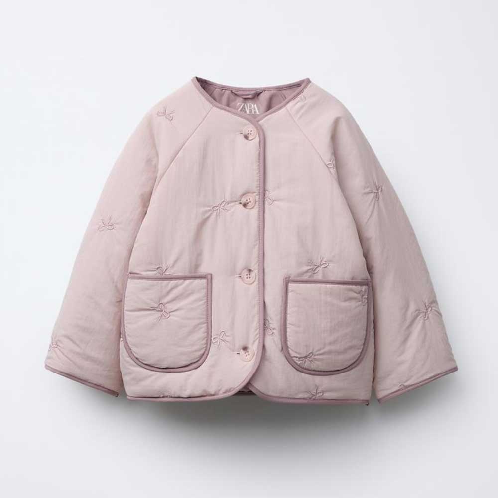 WATER REPELLENT PADDED JACKET WITH EMBROIDERED BOWS