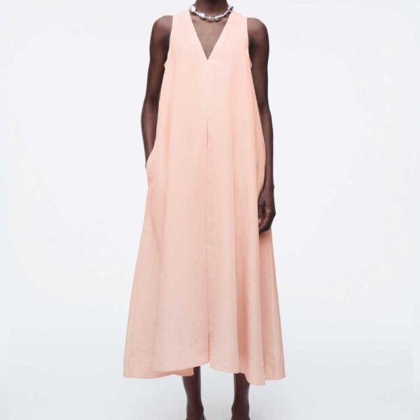 A-LINE LINEN-BLEND MAXI DRESS apricot