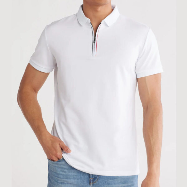 T.R. PREMIUM Slim Fit Stretch Zip Polo White