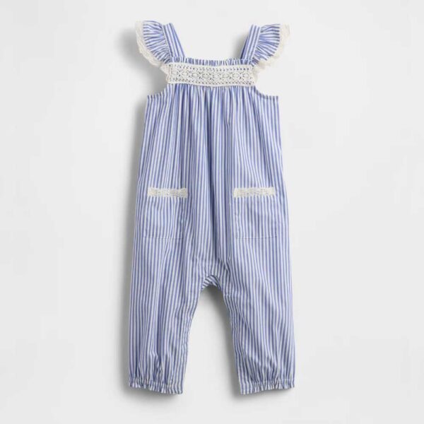Baby Lace-Trim One-Piece blue stripe