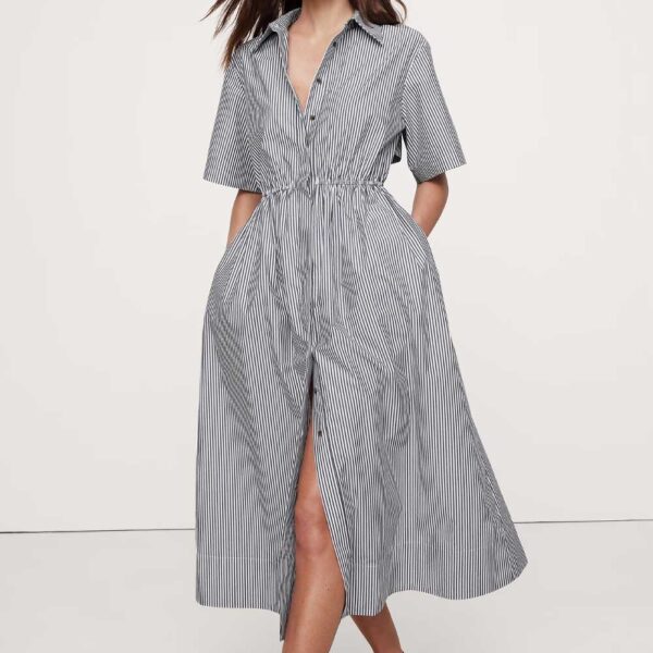 Cotton Poplin Open-Back Shirt Dress