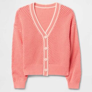 Kids Crochet V-Neck Cardigan tea rose peach