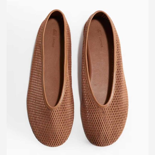 Leather Mesh Flats Brown