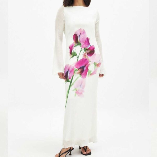 Long Sleeve Plisse Maxi Dress