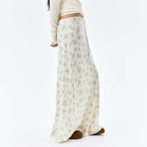 Satin Skirt with Drawstring Cream/Floral