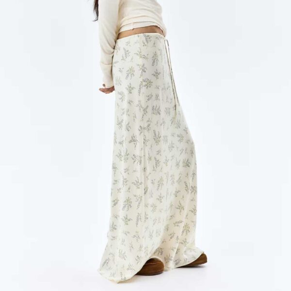 Satin Skirt with Drawstring Cream/Floral