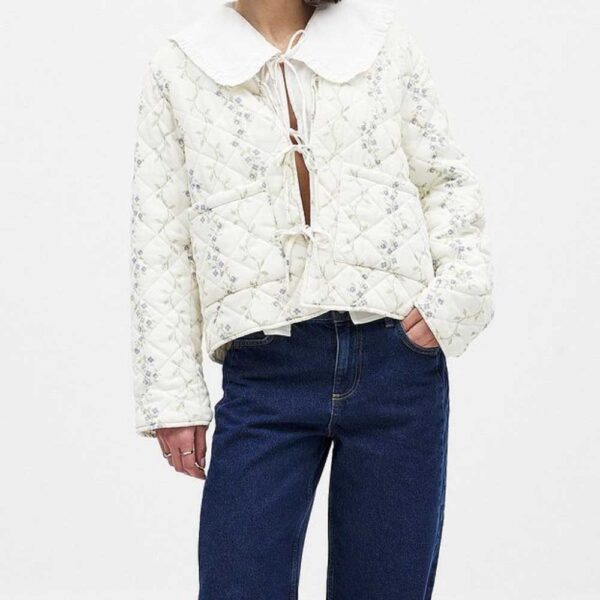Tie Detail Quilted Jacket Flower