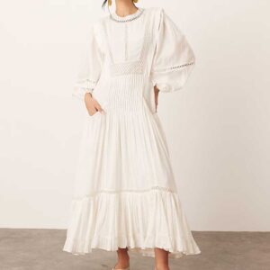 ARRANGE cotton voile maxi dress with lace trim in ivory