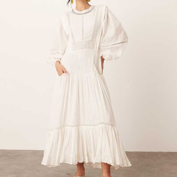ARRANGE cotton voile maxi dress with lace trim in ivory