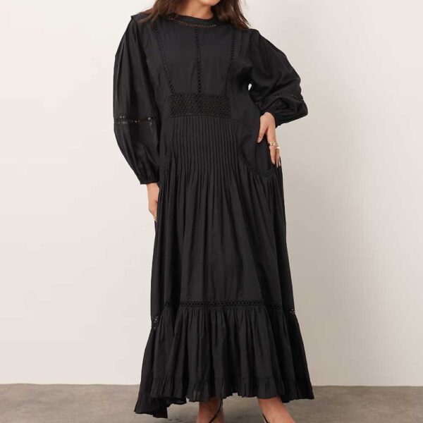 ARRANGE Curve cotton voile maxi dress with lace trim in black