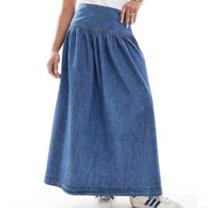 ASOS DESIGN denim drop waist maxi skirt with linen