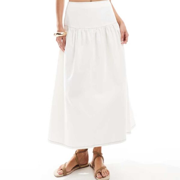 ASOS DESIGN denim maxi skirt with dropped waist in ecru