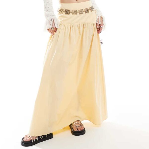 ASOS DESIGN drop waist maxi skirt in yellow