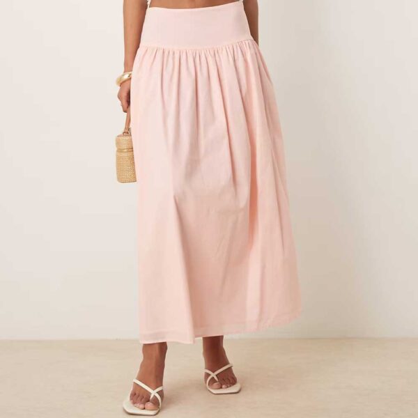 ASOS DESIGN dropped waist volume midi skirt in washed pink