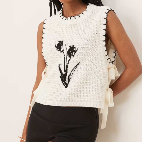 ASOS DESIGN knit tie sides tank top with jacquard flower in cream
