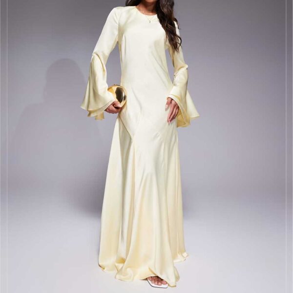 ASOS DESIGN long sleeve satin maxi dress with full skirt and godets