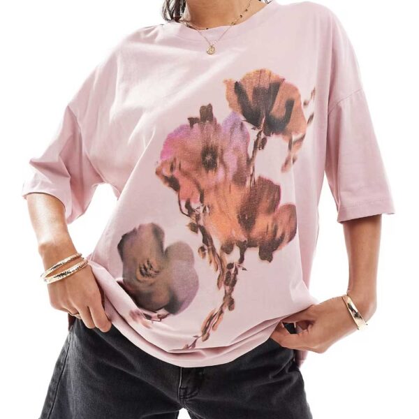 ASOS DESIGN oversized t-shirt with blurred floral graphic in pink