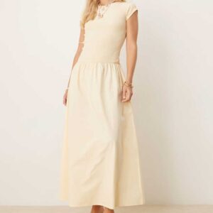 ASOS DESIGN texture poplin mix dropped hem cap sleeve maxi dress