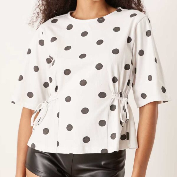 ASOS DESIGN tie detail t-shirt in polka dots