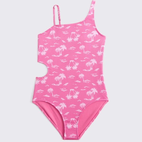 asymmetrical cutout one-piece swimsuit pink pattern