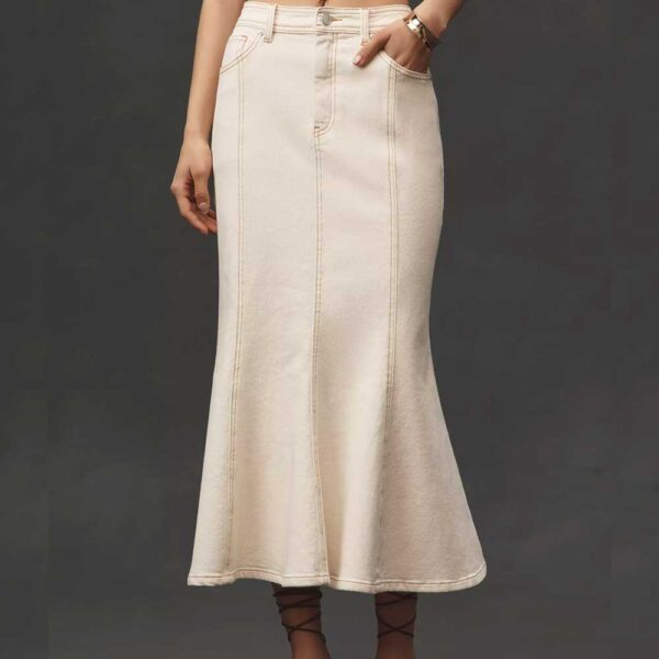 Avec Les Filles Paneled Flare Denim Midi Skirt