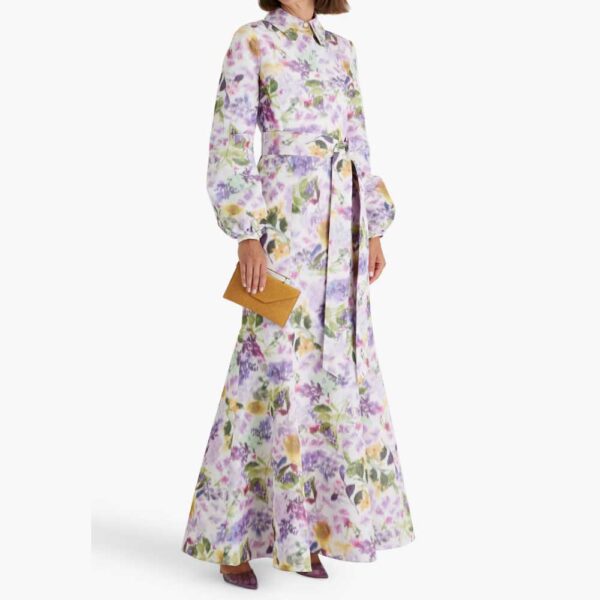 BADGLEY MISCHKA Floral-print taffeta maxi dress