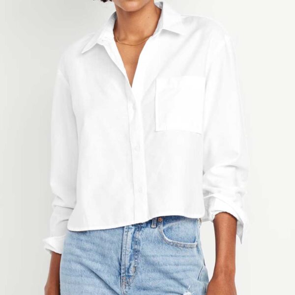Button-Down Oxford Crop Shirt White