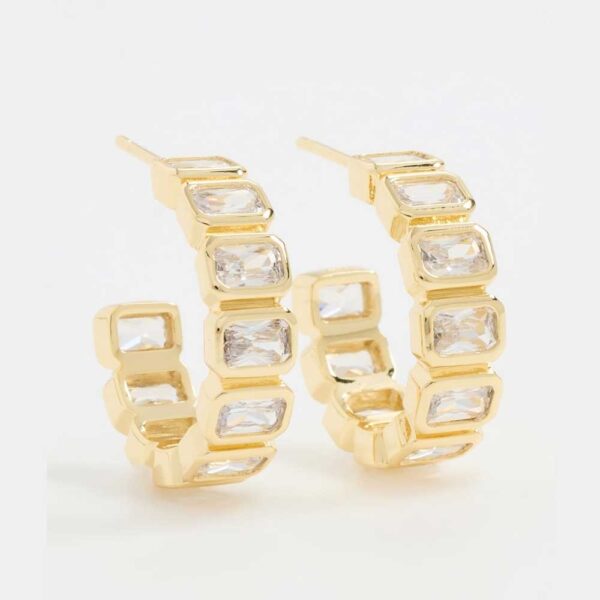 By Adina Eden Colored Bezel Baguette Open Hoop Earrings
