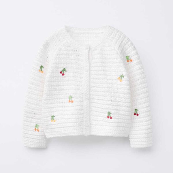 CHERRY KNIT CARDIGAN White