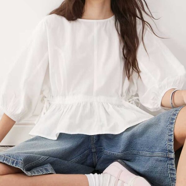 COLLUSION side channel smock top in white