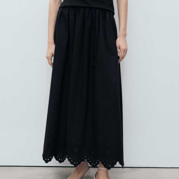 Cotton skirt with embroidered hem Black