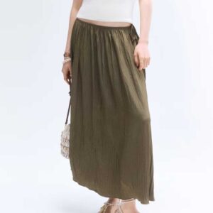 Crinkled twill skirt Dark khaki green