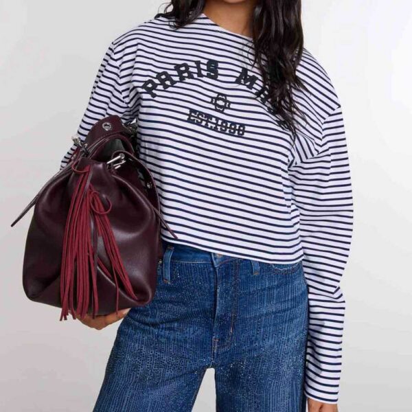 Cropped short-sleeves T-shirt Navy/Ecru